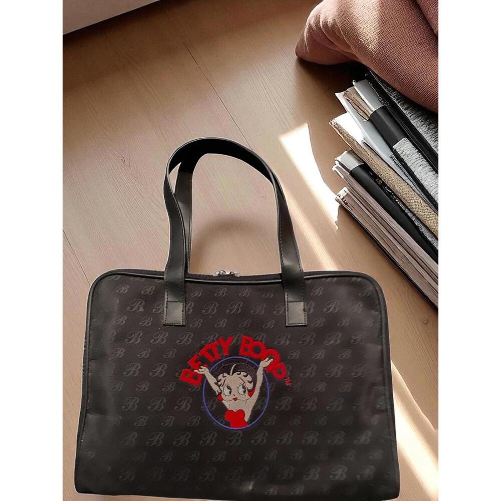 Betty Boop Black Laptop Purse Tote Stitched Logo Handles Cartoon